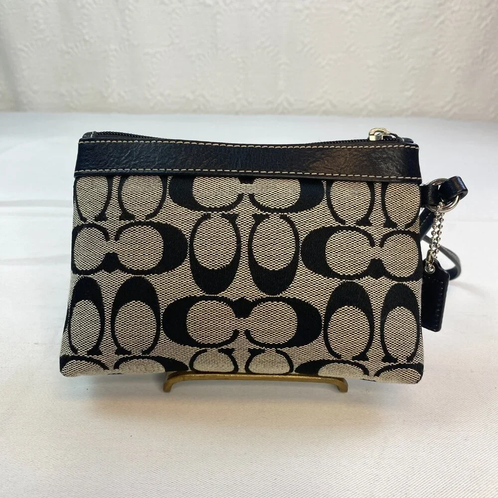 Coach Signature Jacquard Wristlet 6371 | Black Canvas & Leather  |  Lola 🖤